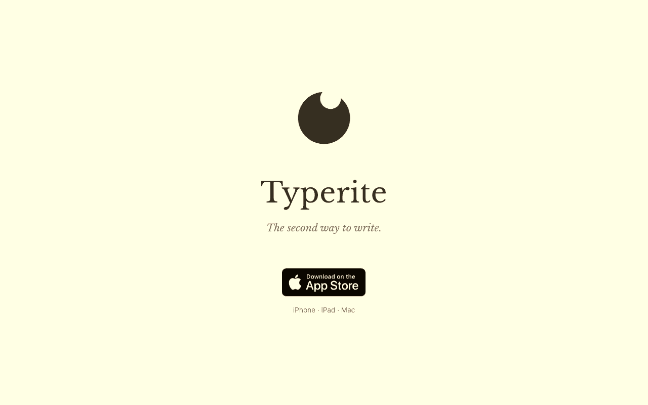 Typerite — minimal writing app with serif typography and App Store download badge